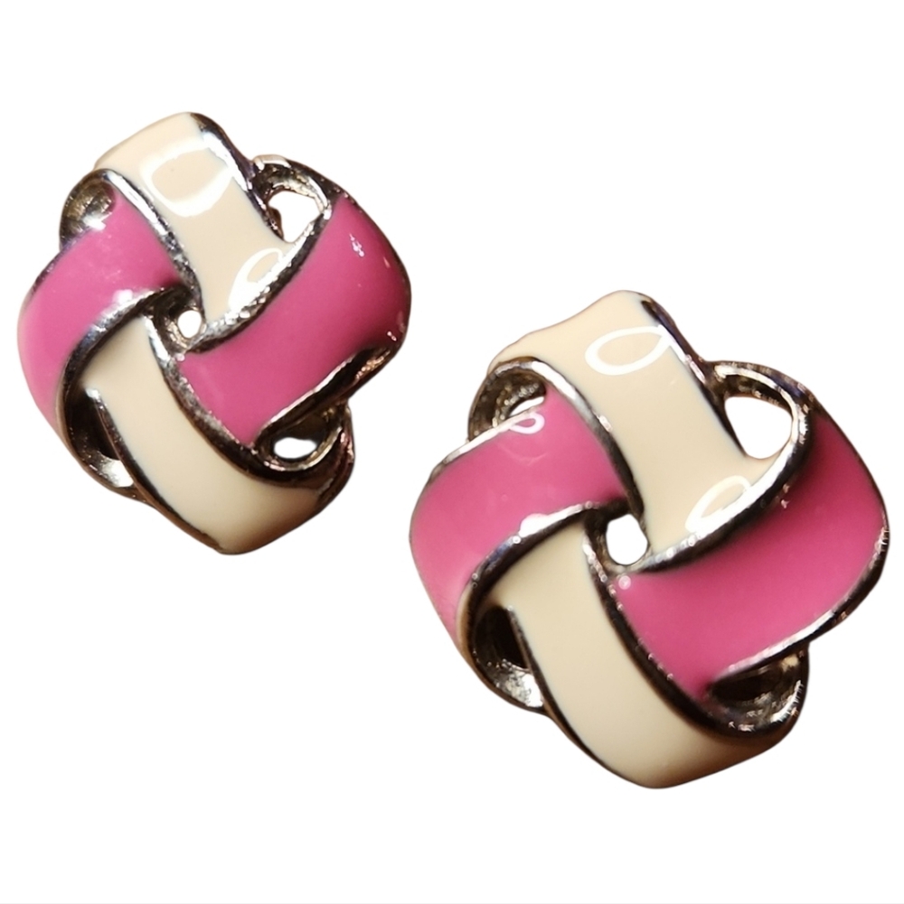 Vintage Pink and White Enamel Earrings